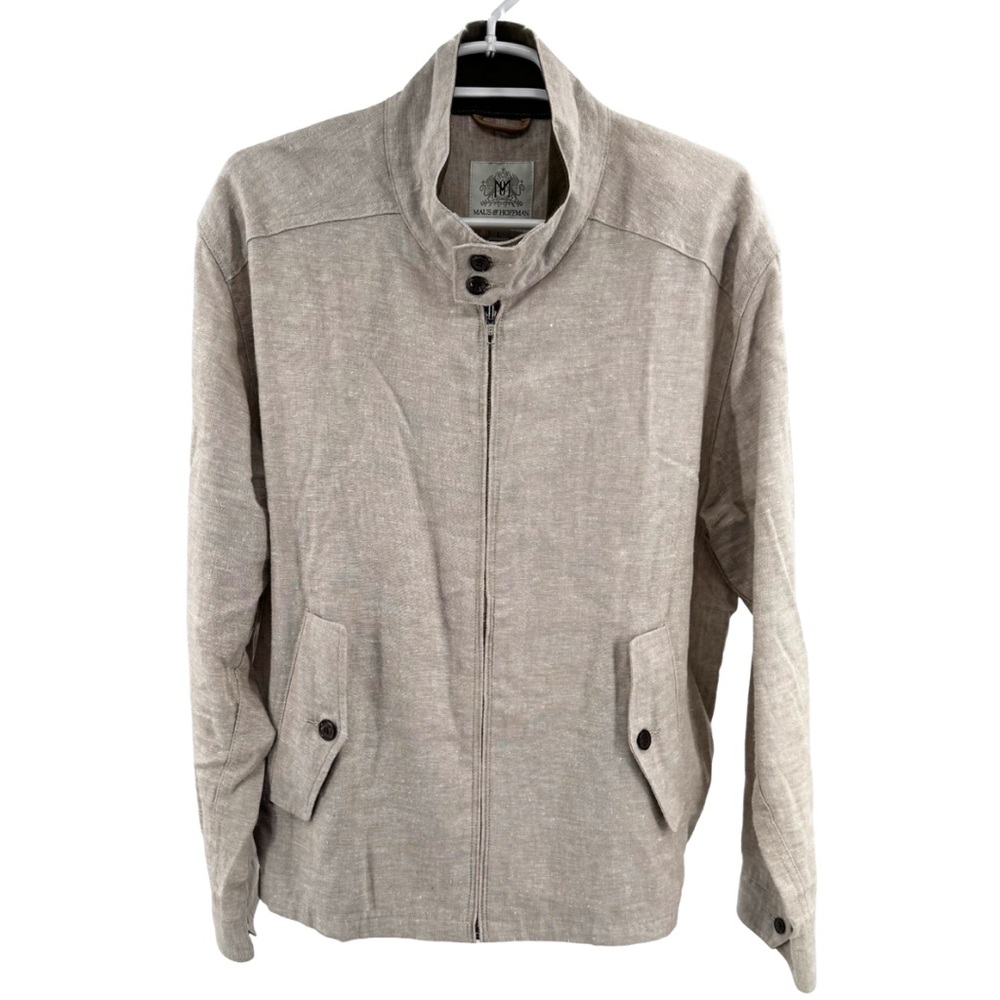 Maus & Hoffman Men's Beige Lightweight Jacket L linen blend zip up casual